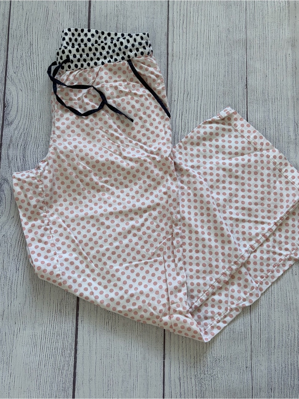 Boden Pink Polka Dot Drawstring Pajama Pants with Contrast Waistband Size Small